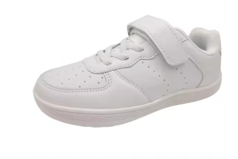 Zapatillas blancas colegial para niño y niña Deportivas con velcro Tallas 24 a 35 Modelo 1225 Demax
