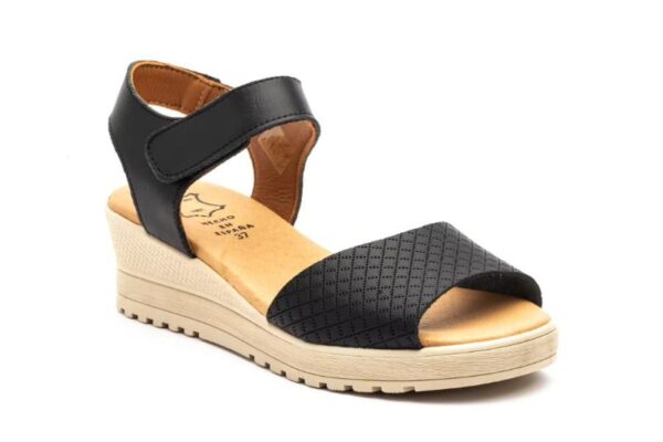 Sandalias de cuña negras para mujer con cierre de velcro y pala grabada Hecho en España Modelo E649 Tallas 36 a 41 Alto Estilo - Image 9