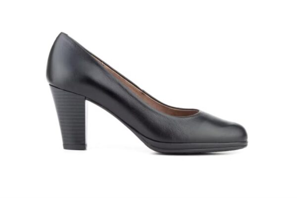 Zapatos de mujer de piel negra con tacón medio-alto clásicos Hecho en España Tallas 36 a 41 Modelo 1586 Par y medio - Imagen 2