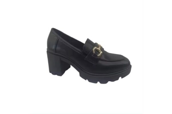 Mocasines de mujer negros con tacón ancho y adorno dorado Tallas 36 a 41 Modelo M2444 Katosines
