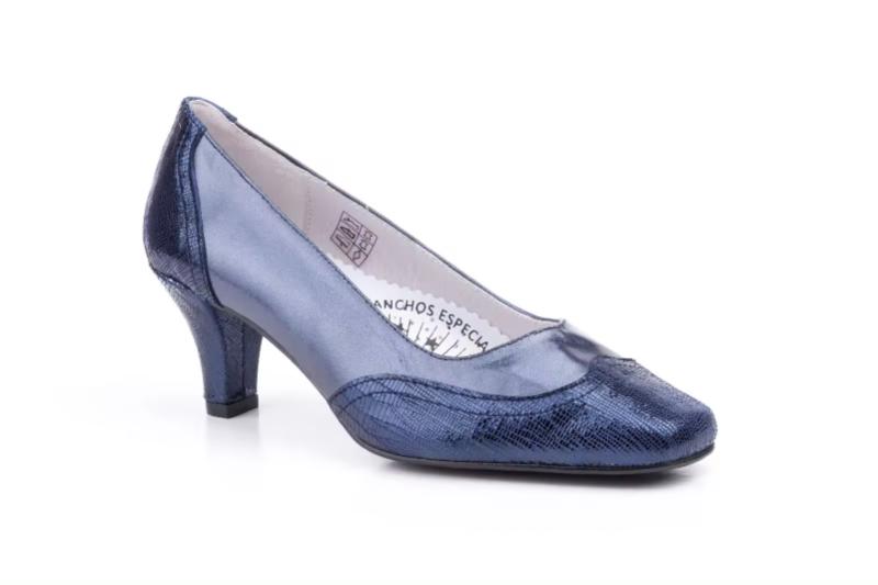 Zapatos de mujer de piel azul con tacón medio Hecho en España Ancho especial Tallas 36 a 41 Modelo 5209 Jam
