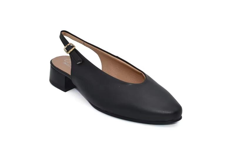 Zapato destalonado de piel con tacón bajo plantilla Gel Hecho en España Tallas 35 a 41 Modelo 639 Chamby