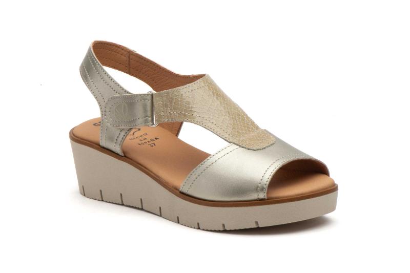 Sandalia cuña de piel para mujer plantilla gel Tallas 36 a 41 Hecho en España Modelo 3308 Alto Estilo