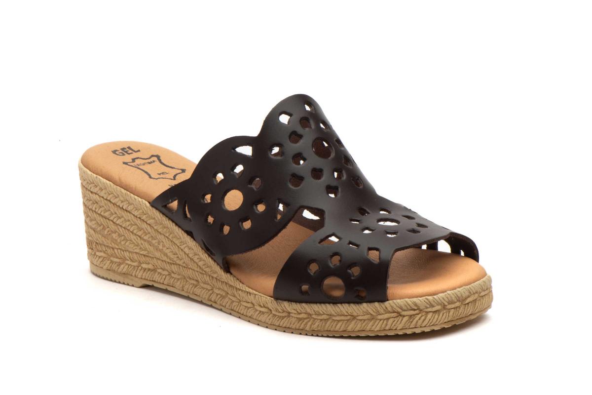 Sandalia cuña de piel para mujer plantilla gel Tallas 36 a 41 Hecho en España Modelo 462 Alto Estilo