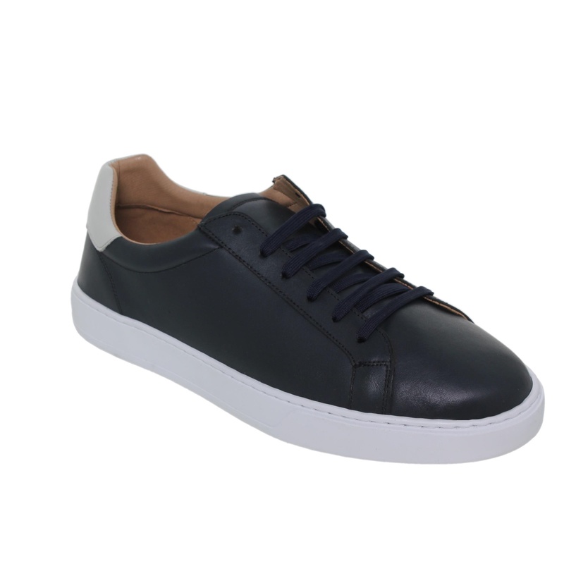 Zapatillas casual hombre de piel color azul con cordones y suela de goma blancas Tallas 39 a 45 Modelo 107416 Casual