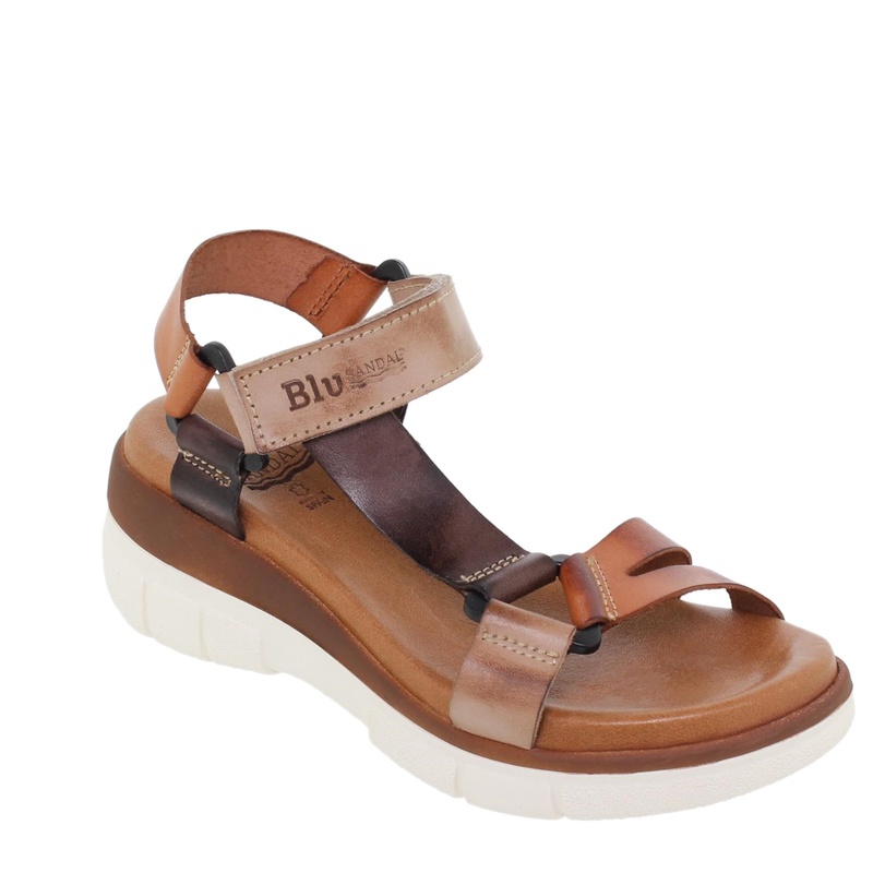 Sandalias mujer de piel con velcro plantilla de piel y gel almohadillada cuña de 6 cm Tallas 36 a 41 Hecho en España Modelo 54322 Blusandal
