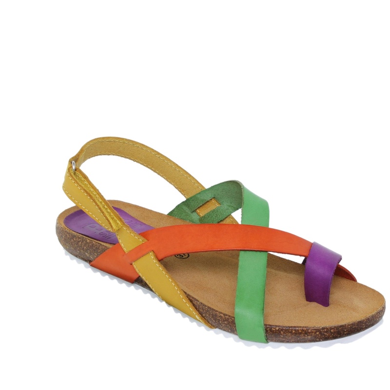 Sandalias mujer de piel con tiras multicolor plantilla de piel almohadillada y suela ligera Tallas 35 a 41 Hecho en España Modelo 8300 Blusandal