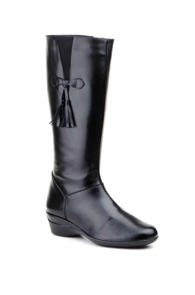 Botas Mujer Piel Negro Cuña Cremallera Borlas Elásticos modelo 1014 Jam