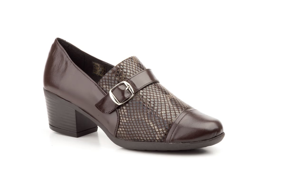 Zapatos Mujer Piel Marrón Lycra Hebilla modelo 5400 Jam