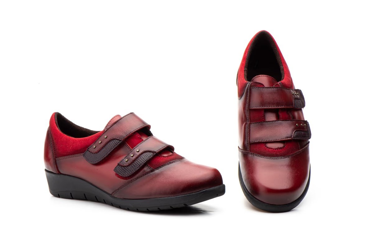 Zapatos Mujer PIel Burdeos Tipo Velcros modelo 5568 Jam