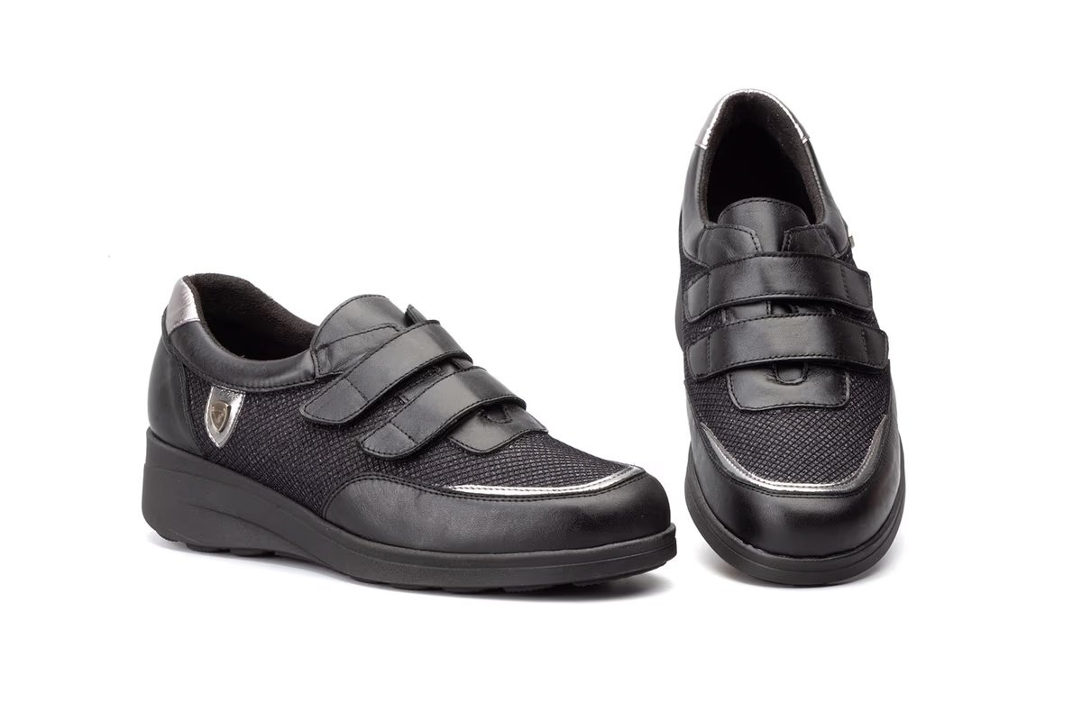 Deportivos Mujer Piel Negro Plata Velcro Ibérico modelo 5582 Iberico Shoes