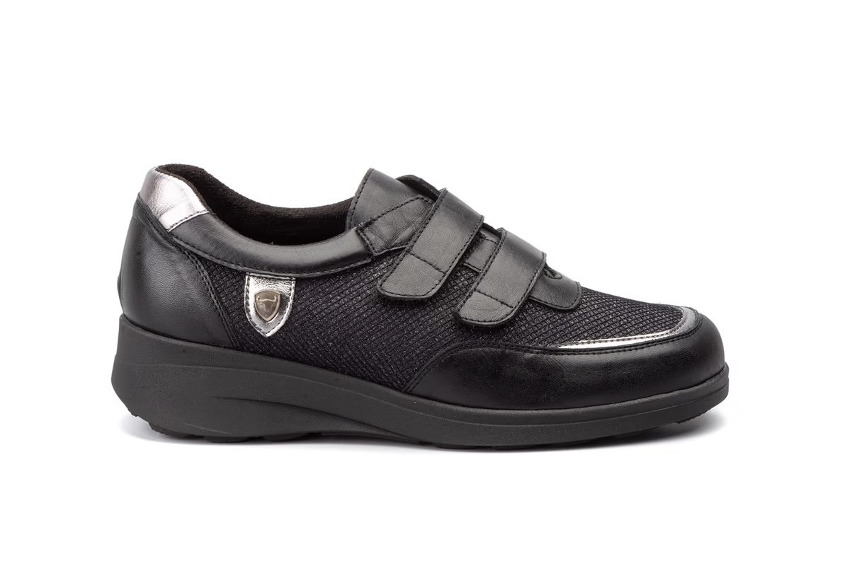 Deportivos Mujer Piel Negro Plata Velcro Ibérico modelo 5582 Iberico Shoes 3 Deportivos Mujer Piel Negro Plata Velcro Ibérico modelo 5582 Iberico Shoes - Imagen 3