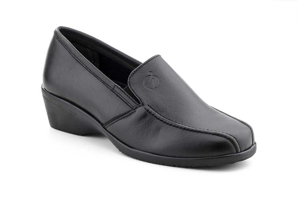 Zapatos Mujer Piel Negro Cuña Elástico Mocasín modelo 608 Alto Estilo