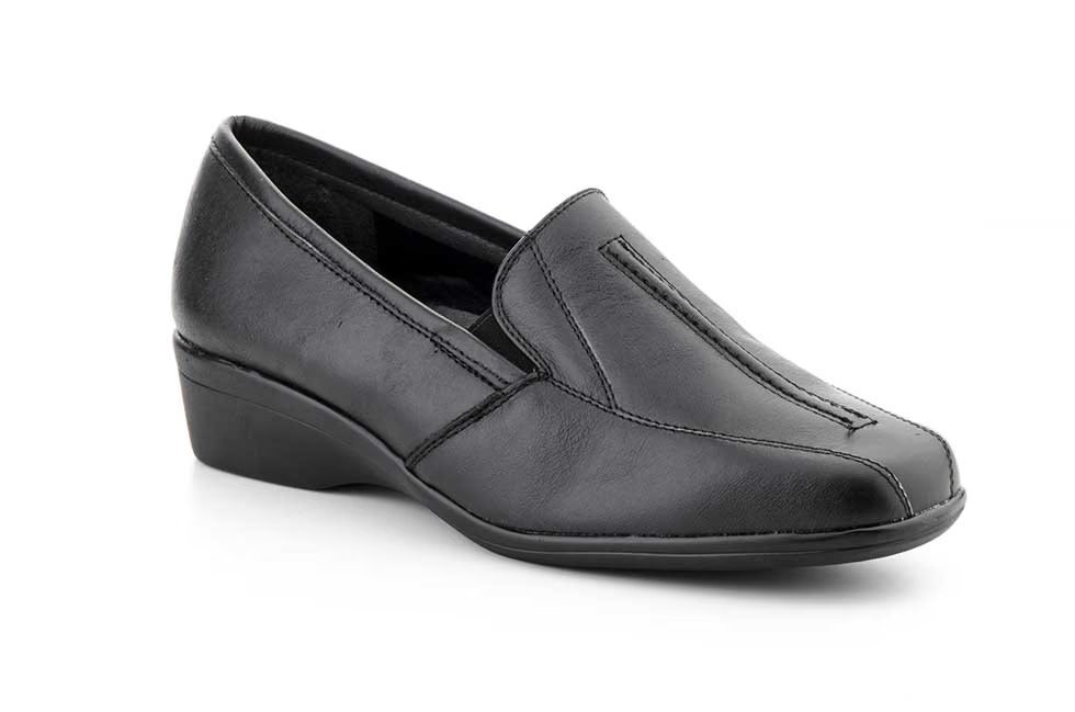 Zapatos Mujer Piel Negro Cuña Elásticos Mocasín modelo 609 Alto Estilo