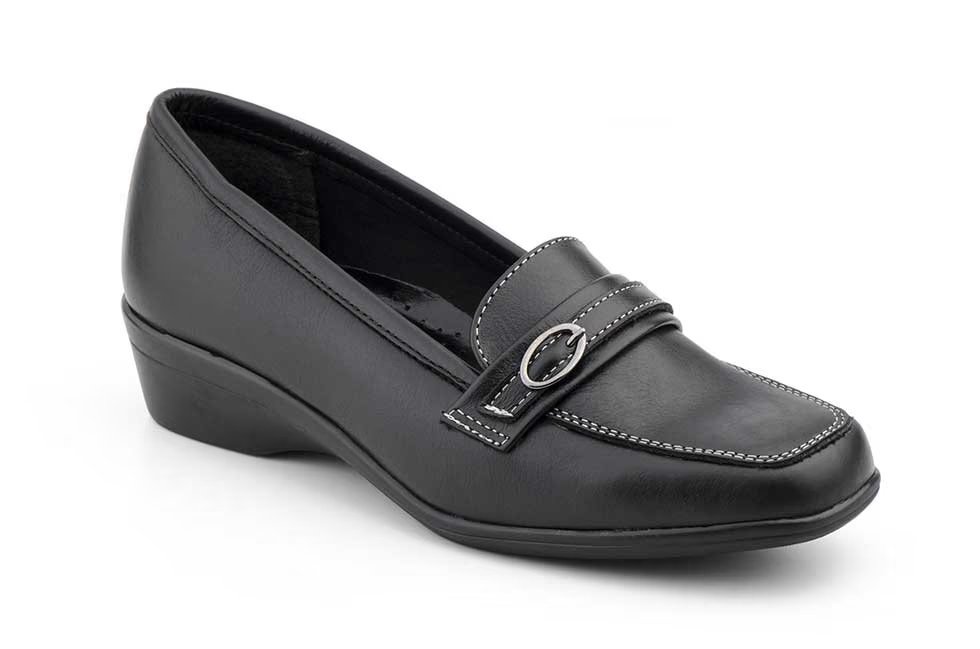 Zapatos Mujer Piel Negro Cuña Mocasín modelo 614 Alto Estilo