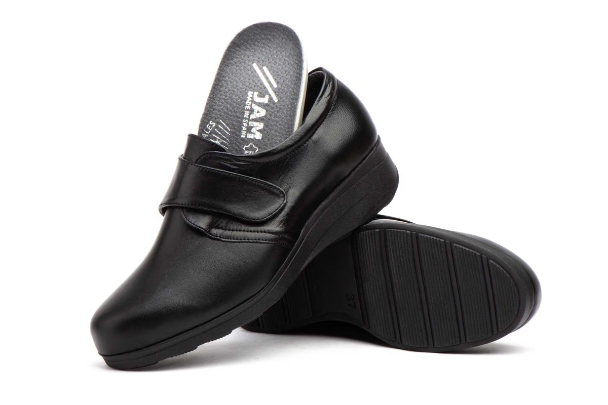 Zapatos Mujer Piel Negro Cierre Velcro Plantilla Extraible Cuña modelo 7436 Jam 7 Zapatos Mujer Piel Negro Cierre Velcro Plantilla Extraible Cuña modelo 7436 Jam - Image 7