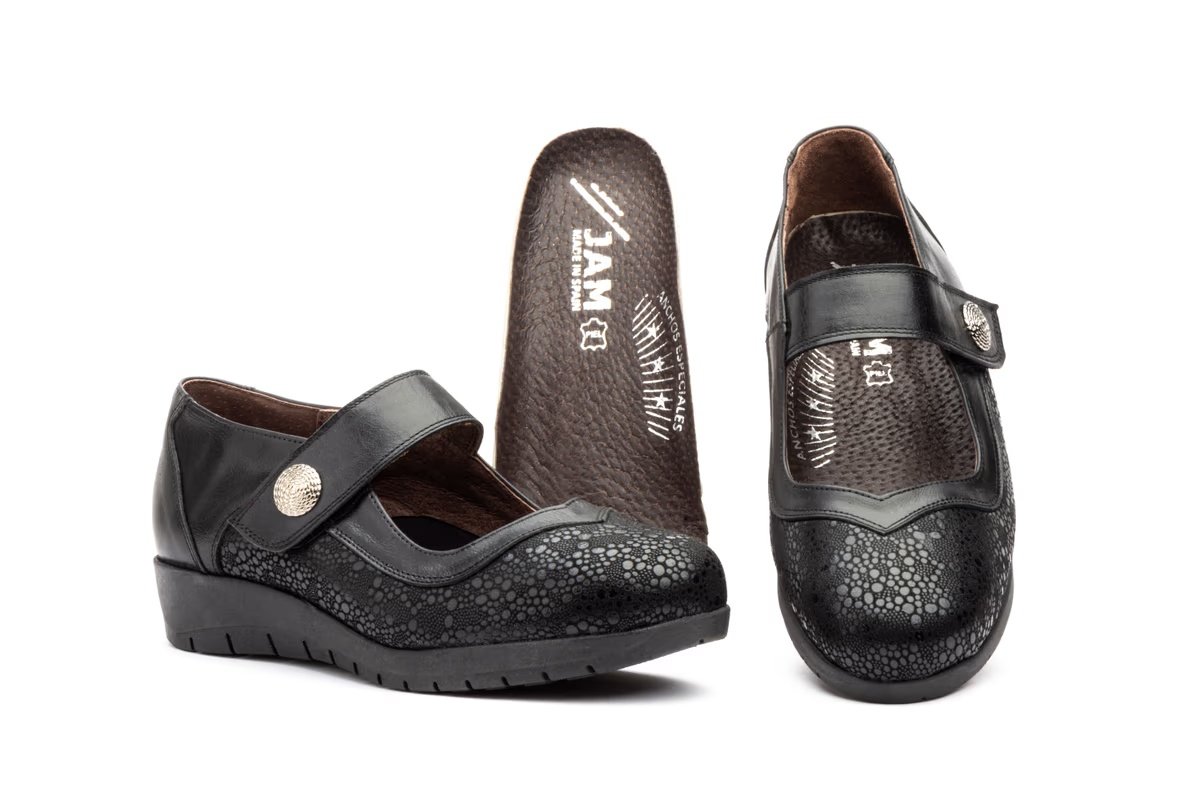 Zapatos Mujer Piel Negro Licra Cuña modelo 784 Jam