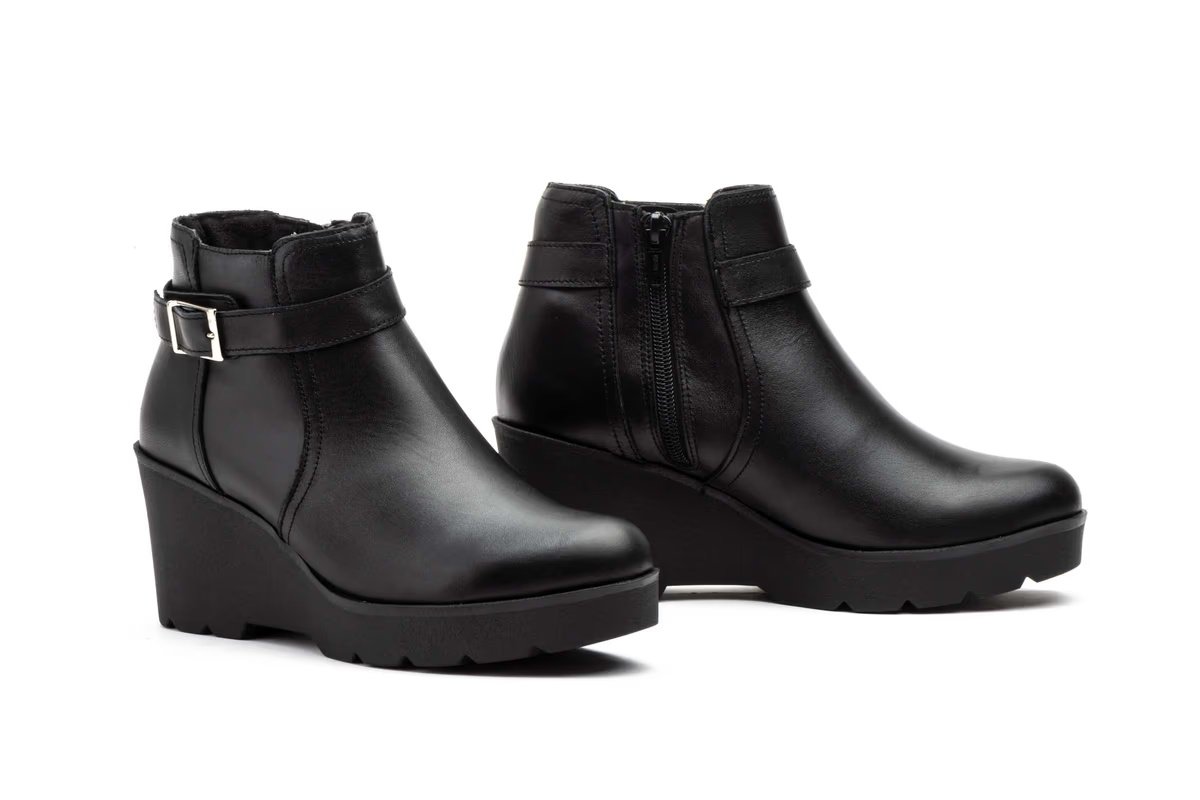 Botín Mujer Piel Negro Hebilla Cremallera Cuña modelo 8891 Jam