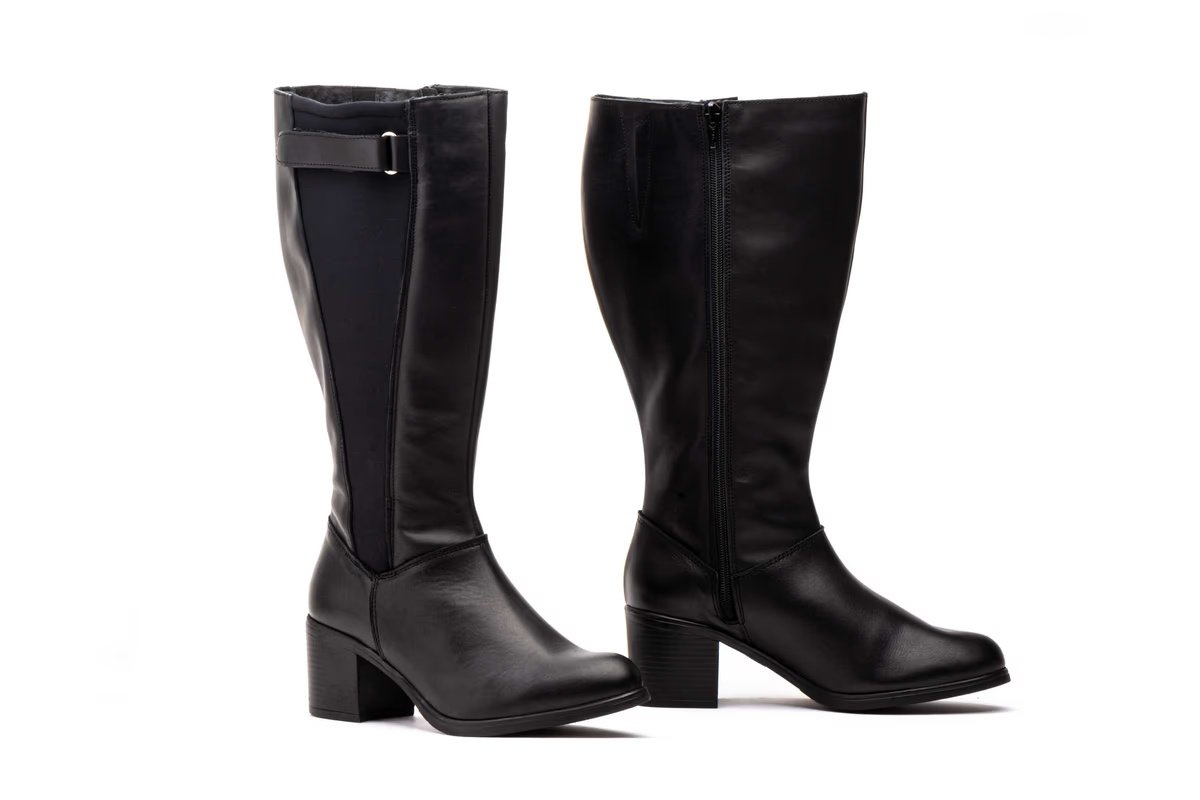 Botas Mujer Piel Negro Elásticos Caña Ancha modelo 90749 Jam