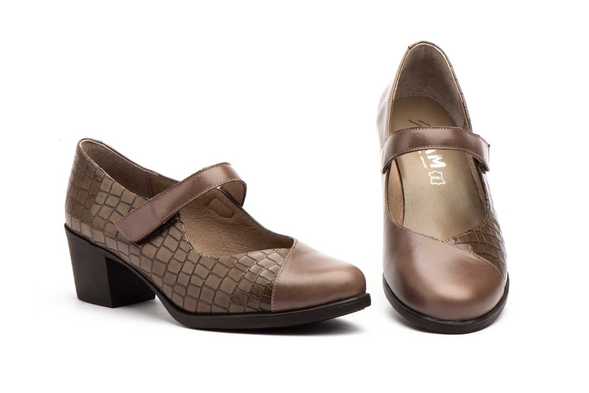 Zapatos Mujer Piel Marrón Correa Velcro Tacón modelo 9135 Jam
