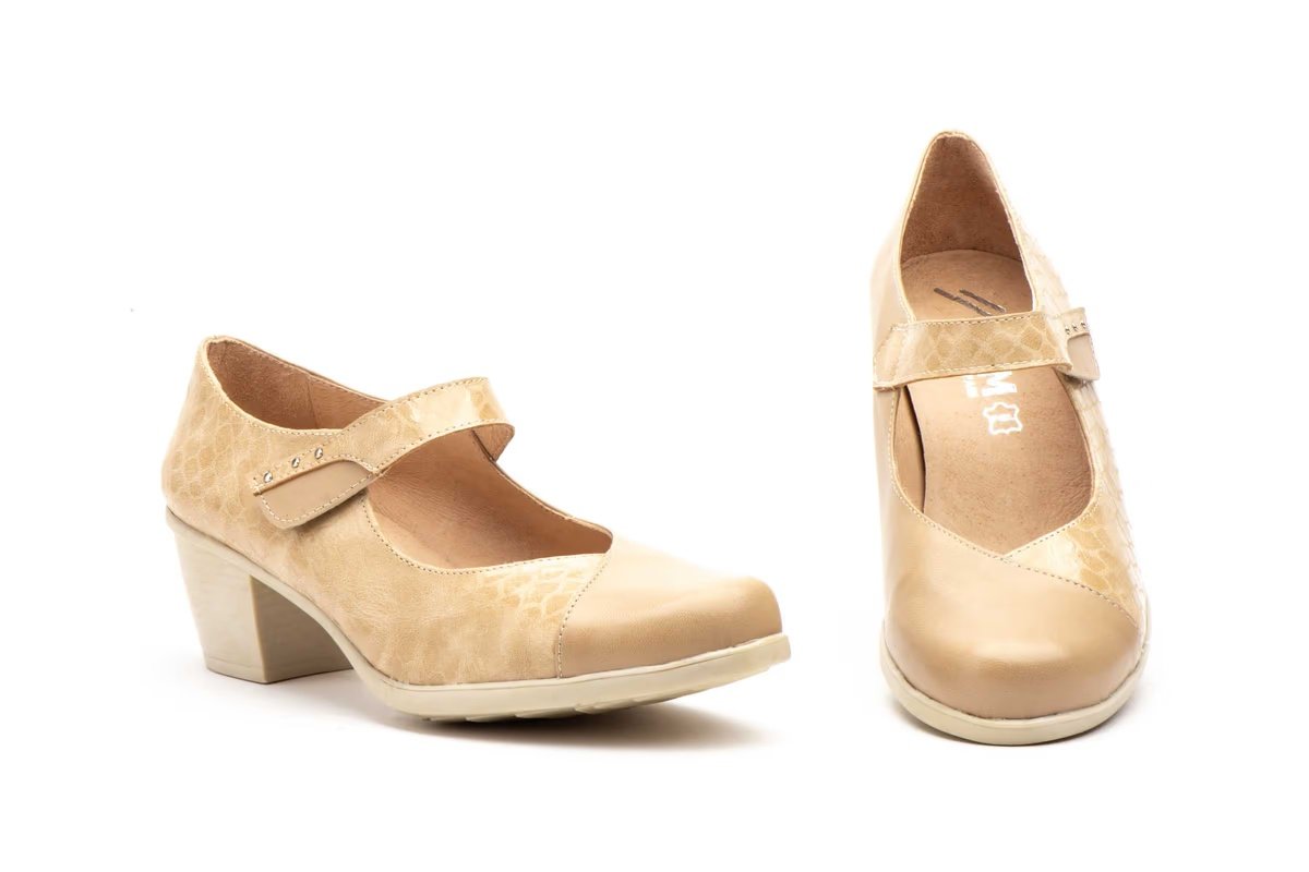 Zapatos Mujer Piel Beige Velcro Tacón modelo 95777 Jam