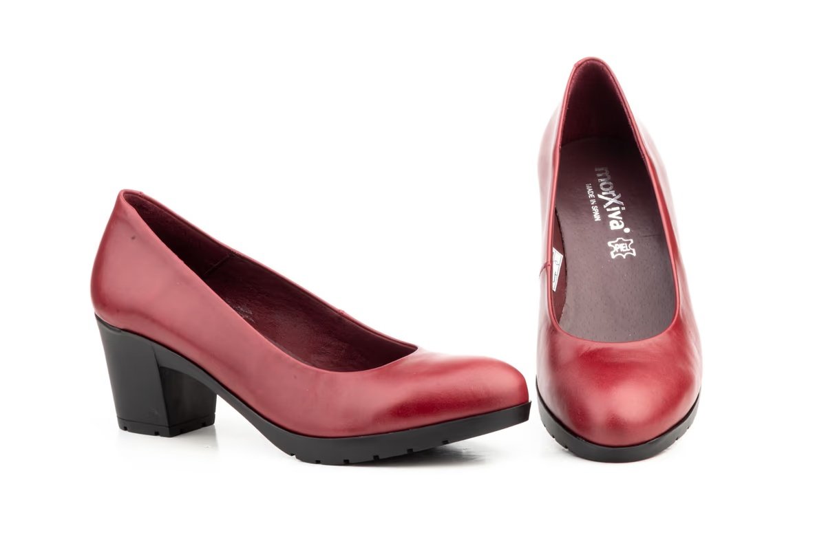 Zapatos Salón Mujer Piel Napa Burdeos Tacón Ancho modelo MX923 Morxiva
