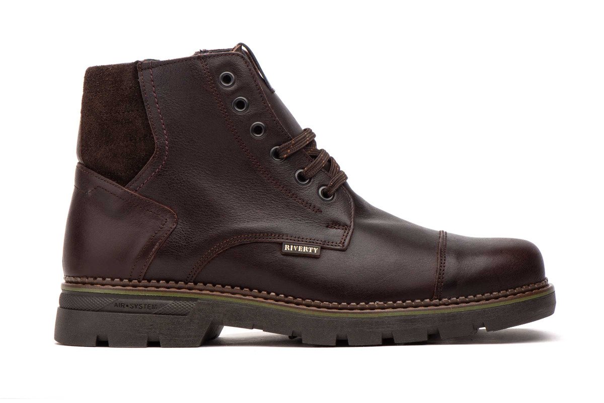 Riverty botas hombre piel marrón cordones plantilla extraíble creamallera modelo RV-70841 tallas 39 a 45