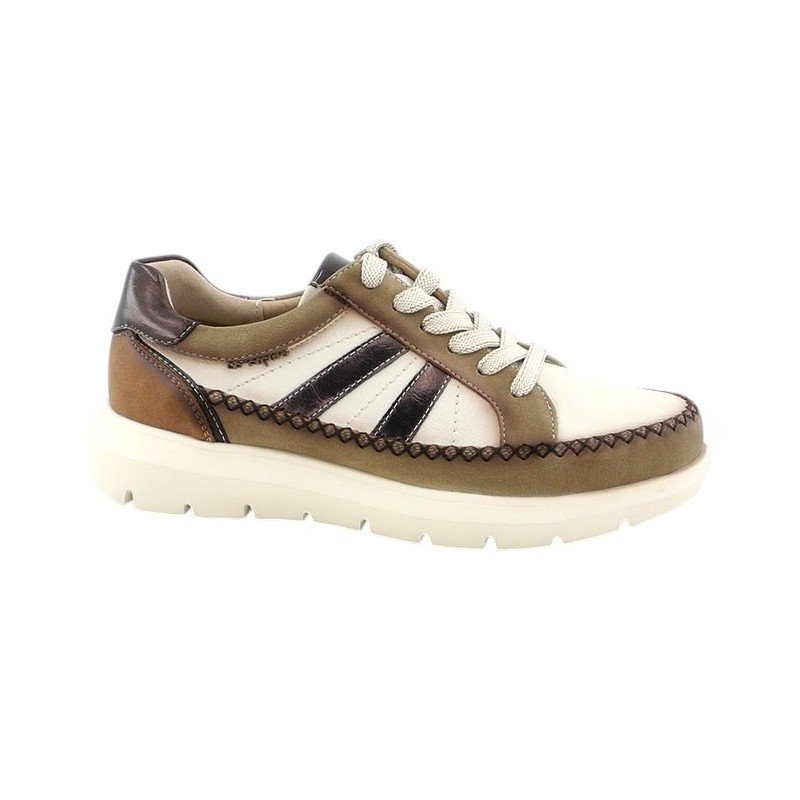 Zapatillas casual de mujer taupe con cordones Amarpies AHI31118
