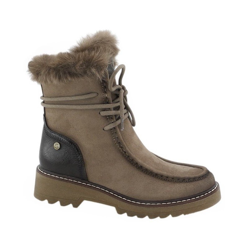Botines de mujer taupe con cordones y cremallera Amarpies AJC31164