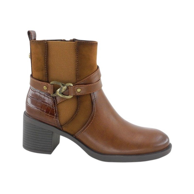 Botines de mujer color cuero con tacón y cremallera Amarpies AJC31176
