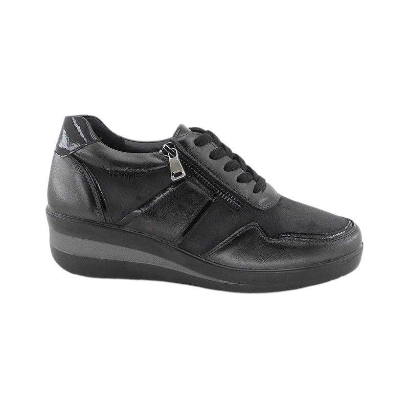 Zapatillas de mujer negras con cuña y cremallera Amarpies AMD31038