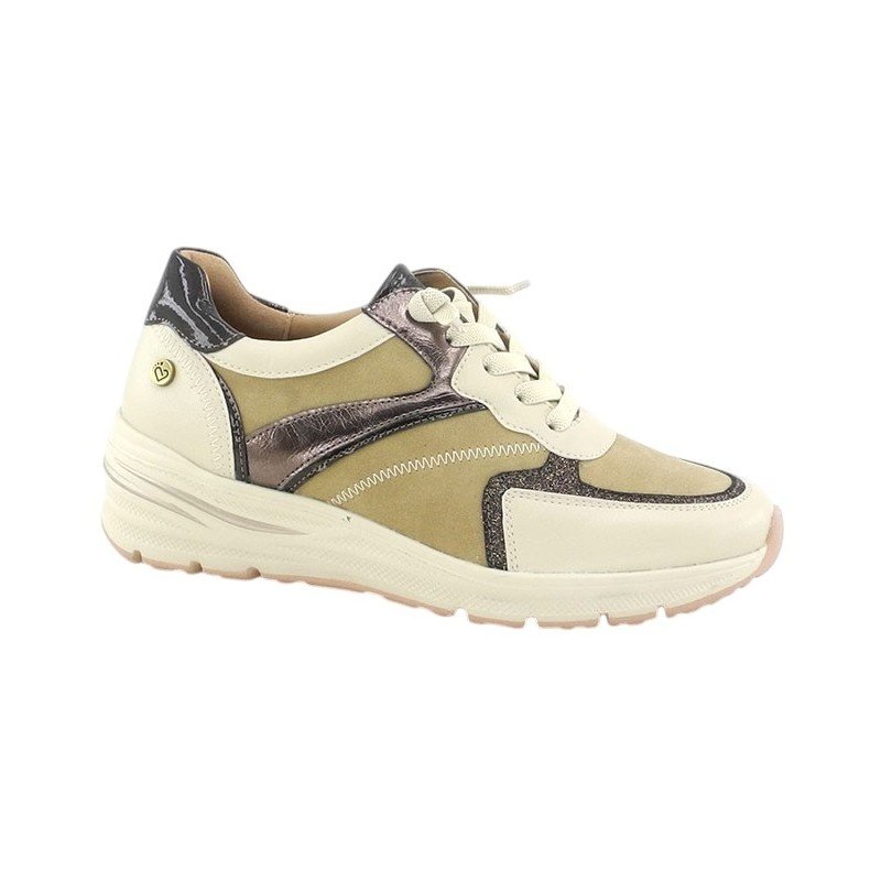 Zapatillas de mujer beige con cuña y cordones elásticos Amarpies AMD31072