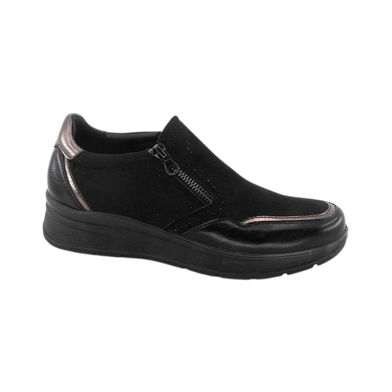 Zapatos sport de mujer negros con cuña y cremallera Amarpies ATL31131